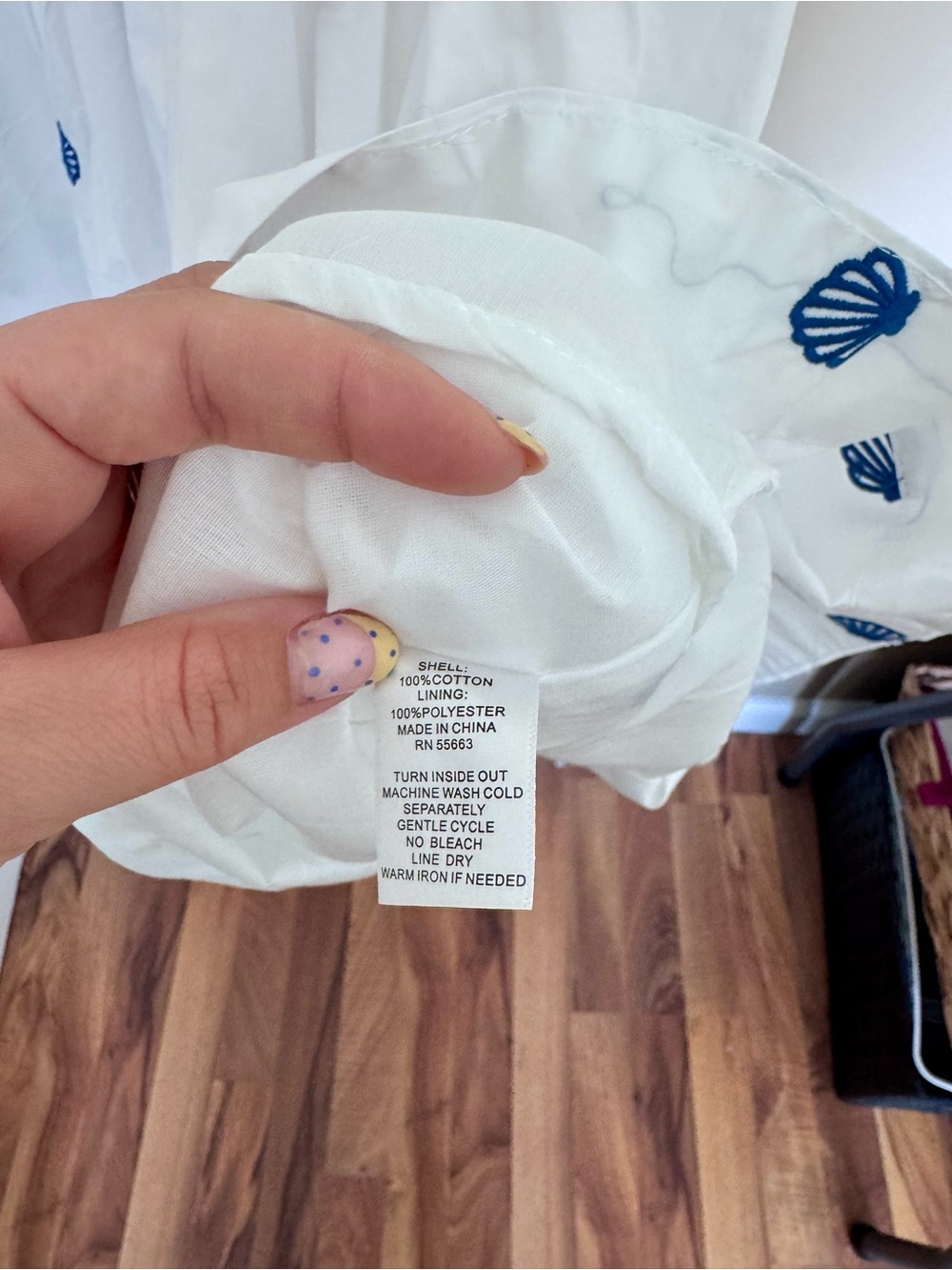 Joie White Midi Dress with Blue Shell Motif - Picture 8 of 10